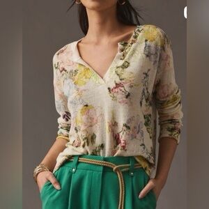 Anthropologie Multicolor Floral V-Neck Blouse
